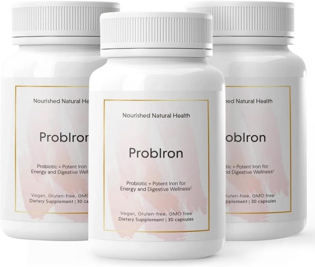 Nourished Natural Health ProbIron - Kvinners Probiotic + Jern Supplement Boosted med vitamin C og kobber - Vegansk formel for energi og digestiv velvære - 90 kapsler
