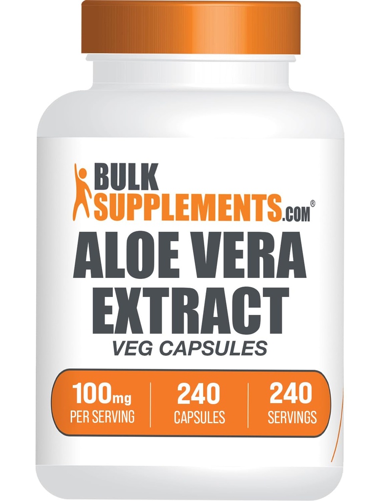 BulkSupplements.com Aloe Vera Capsules - Aloe Vera Extract, Aloe Vera Supplement - Herbal Supplement, Glutenfri, 1 Kapsel per Serving, 240 Veg Kapsler (Pack of 1)