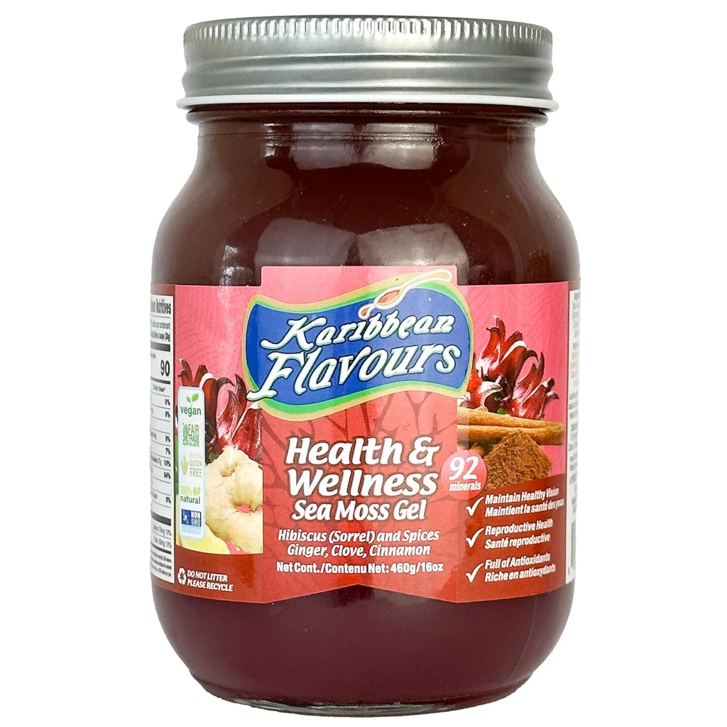 Sea Moss Gel (Sorrel Hibiscus) 16 Oz. | Natural Raw Organic | Pakket med vitaminer og mineraler | hylle stabil | Etisk høstet