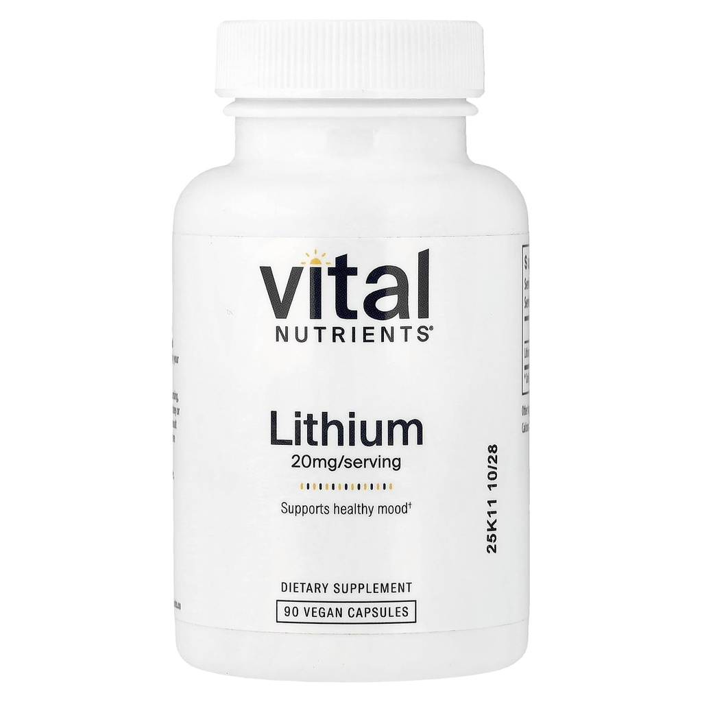 Vital næringsstoffer Litium Orotat 20 mg Vegansk litium Kosttilskudd for hukommelse, sinnstilstand og oppførselsmessig helse* | Gluten, Dairy, Soya Gratis | 90 kapsler