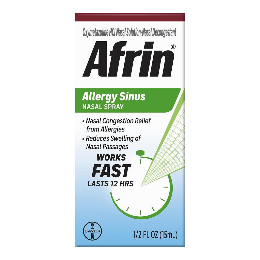 Afrin Allergy Sinus Nasal Spray - Rask og kraftig Nasal Decongestion fra allergier, For voksne og barn 6 år og eldre, 0,50 Fl Oz (pakke av 1)