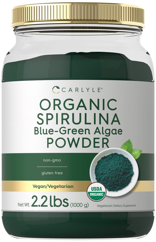 Carlyle Organic Spirulina pulver 2.2 lbs | Blå Grønn Algae | 8g Spirulina per Serving | Vegansk, Ikke-GMO, Glutenfri Supplement