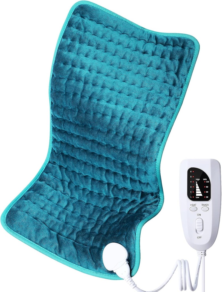 Elektrisk oppvarmingspute for tilbake-/skjorte/hals/Knee/Leg smertelindring, 6 hurtigoppvarmingsinnstillinger, automatisk avkjøling, maskinvaskbar, moist tørrvarmealternativer, ekstra stor 12"x24"