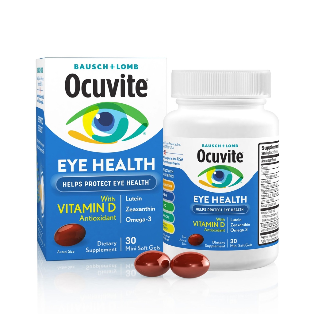 Okuvite Øye Helse, Lutein & Zeaxanthin Supplement, Øyevitamin med antioksidant Vitamin D, Vitamin C, E & Omega-3, hjelper beskytte øyehelse, 30 Softgels