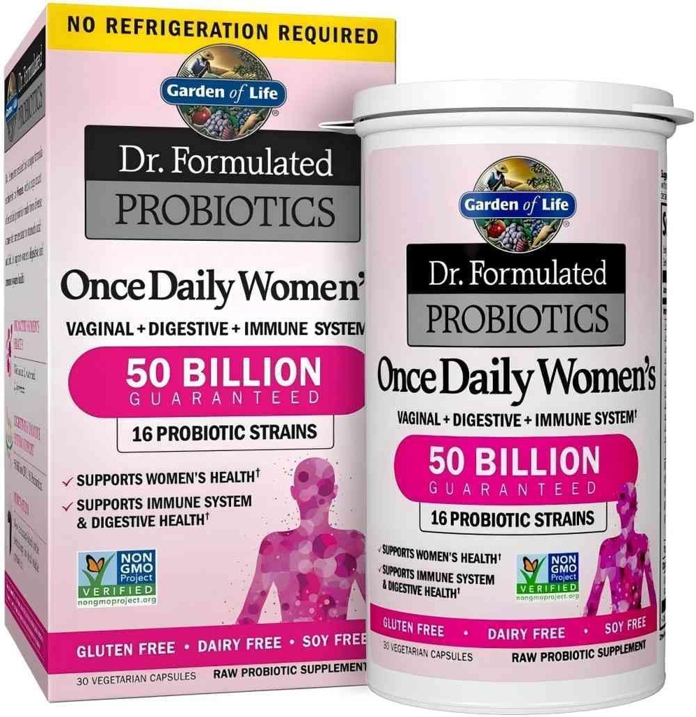 30 Kapsler En gang daglig Dr. Formulert Probiotika for kvinner 50 milliarder CFU 16 Probiotika Strains med organiske prebiotika for digestiv, Vaginal & Immune Health, Dairy Free. 1 Pakke