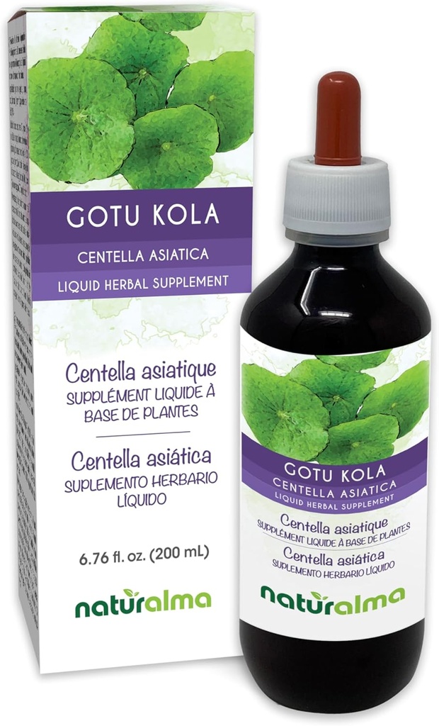 Naturalma Gotu kola (Centella asiatica) urt alkoholfri tinktur - 6,76 fl oz flytende ekstrakt i dråper - Herbal Supplement - Vegan