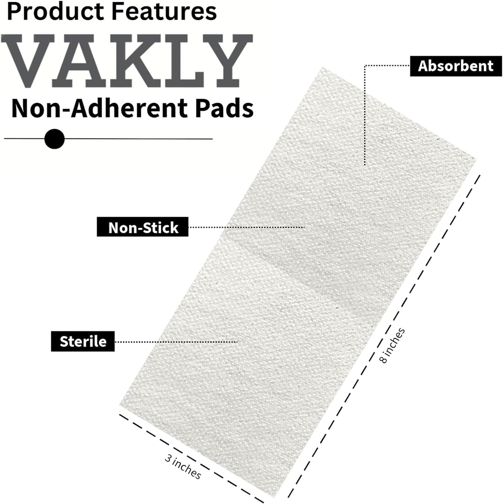 Sterile ikke-ærlige 3x8 Gauze Pads - Tykke ikke-svak sår kjole 3''x8'' Individuelt forseglet | Høyt absorbert rektangulær Bandage | Smerteløs fjerning (20)