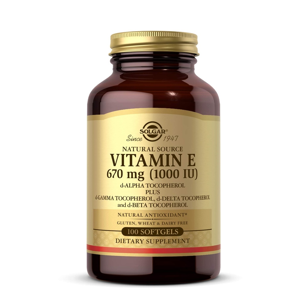 Solgar Vitamin E 670 mg (1000 IU), 100 Blandede Softgels - Naturlig Antioksidant, Hud og Immunsystem Støtte - Naturlig kildet vitamin E - Glutenfri, Dairy Free - 100 Services