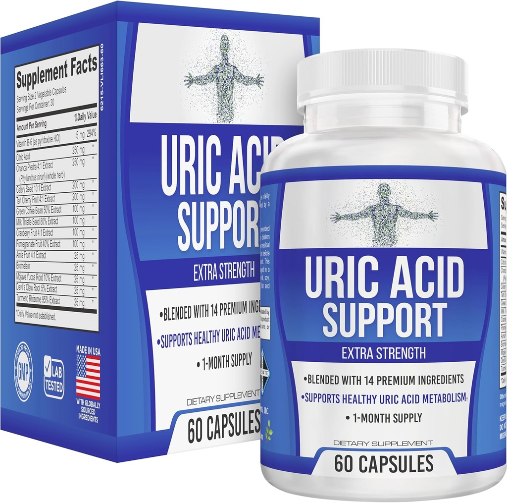 Alt-i-1 uric syre rengjøringsstøtte Supplement med 14 aktive ingredienser | Daily Detox & Flush Support | Uric syre Helsetilskudd for menn og kvinner | 60 kapsler