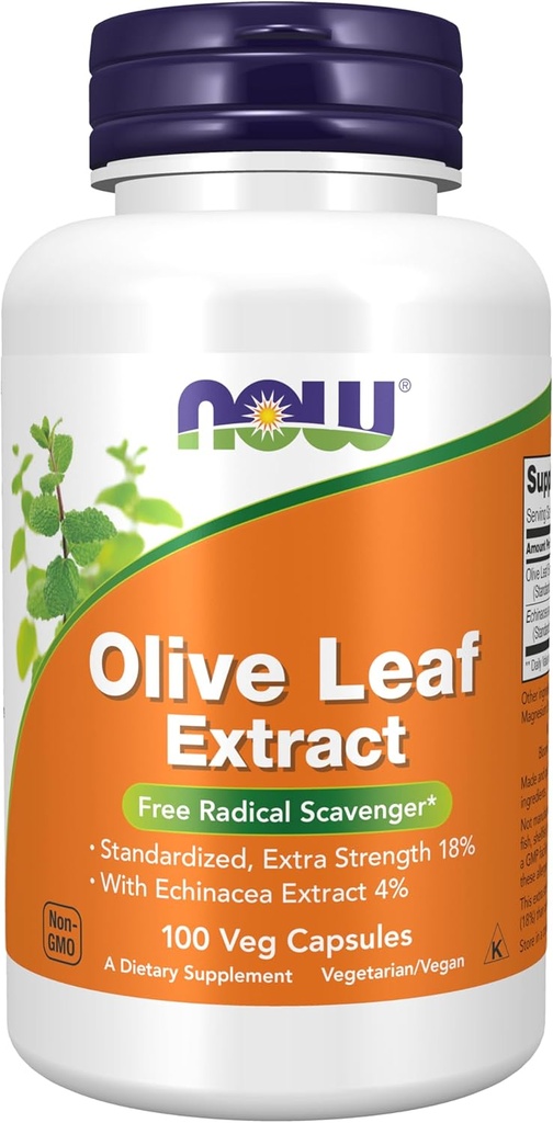 NU Mattilskudd, Olive Leaf Ekstrakt med Echinacea Extract 4%, Ekstra styrke, gratis radikal Scavenger*, 100 Veg Kapsler