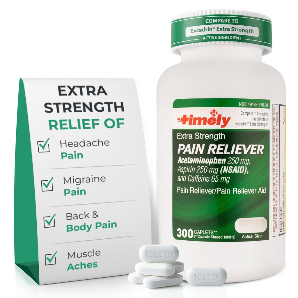 TIME-CAP LABS, INC. Tidlig ekstra styrke hodepine Relief - Acetaminophen med Aspirin & Koffein (300 kapler) - hodepine, migrain og rygg og kroppssmerter & muskelsmerter - Ekstra styrke - laget i USA