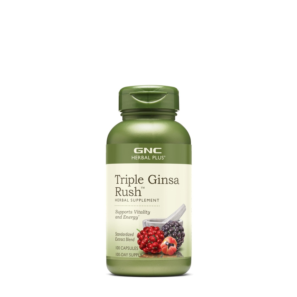 GNC Herbal Plus Triple Ginsa Rush, støtter vitalitet og energi, 100 kapsler