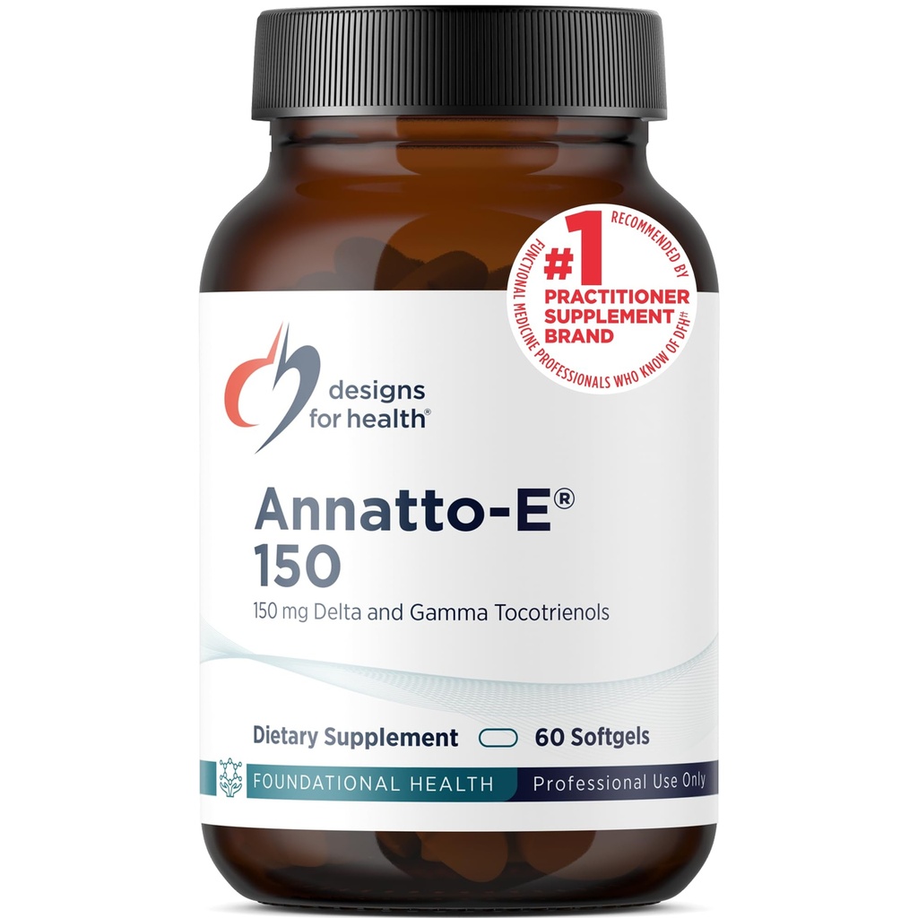 Designs for Helse Annatto-E 150mg Tocotrienols - DeltaGold vitamin E Complex Supplement med Delta + Gamma Tocotrienols - Cardiovaskulære, sunn aldring + Antioksidant Support - Ikke-GMO (60 Softgels)