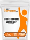 BulkSupplements.com Pure Biotin pulver - som vitamin B7, Biotin vitaminer for hår, hud og negler - Glutenfri, 1 mg per servering, 100g (3,5 oz) (Pack of 1)