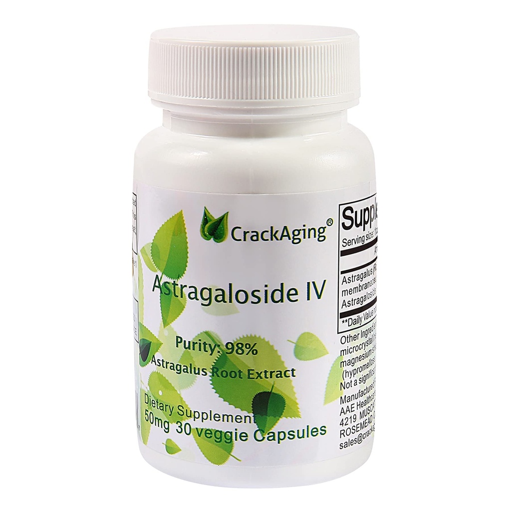 Krakking-Super-Absorpsjon Astragaloside IV 98% 50 mg 30 Kapsel Anti-Aging DNA Cell Telomere Astragalus Root Kosttilskudd