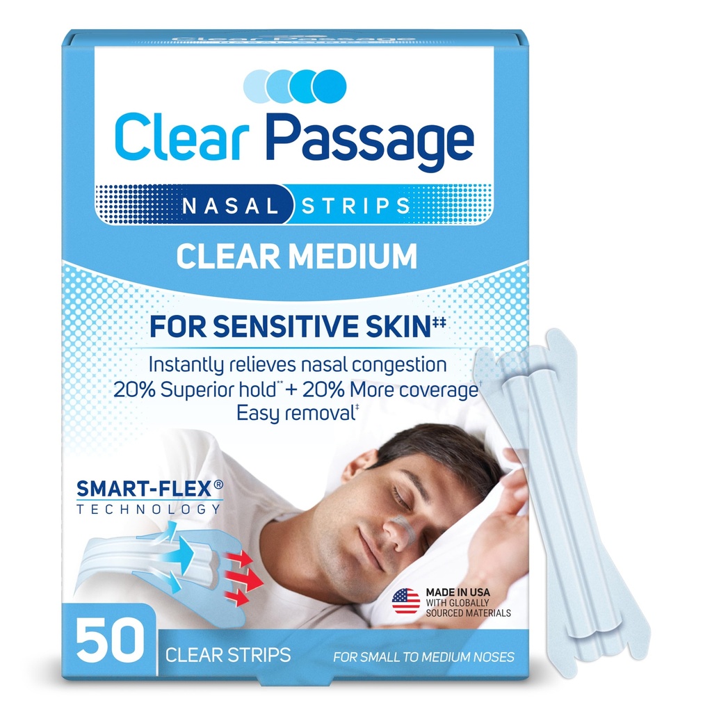Nasal Strips Medium, Klar, 50 ct | Virker umiddelbart for å forbedre søvn, redusere snorking og lindre Nasal kongestion på grunn av kulde og allergier