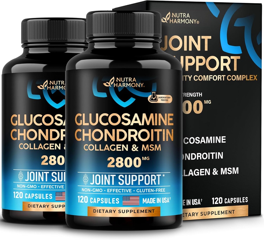 Glucosamine Chondroitin MSM Collagen | Felles støtte Supplement 2800 mg | Laget i USA | Fleksibilitet ernæring vitaminer | for menn og kvinner, pakke med 2