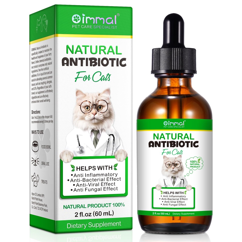 Antibiotika for katter, naturlige antibiotiske kjæledyr kosttilskudd støtter immun- og katteallergi relief, Cat Multivitamin UTI Drops for alle aldre og avl av katt, kylling smak - 2 fl Oz / 1 pakke