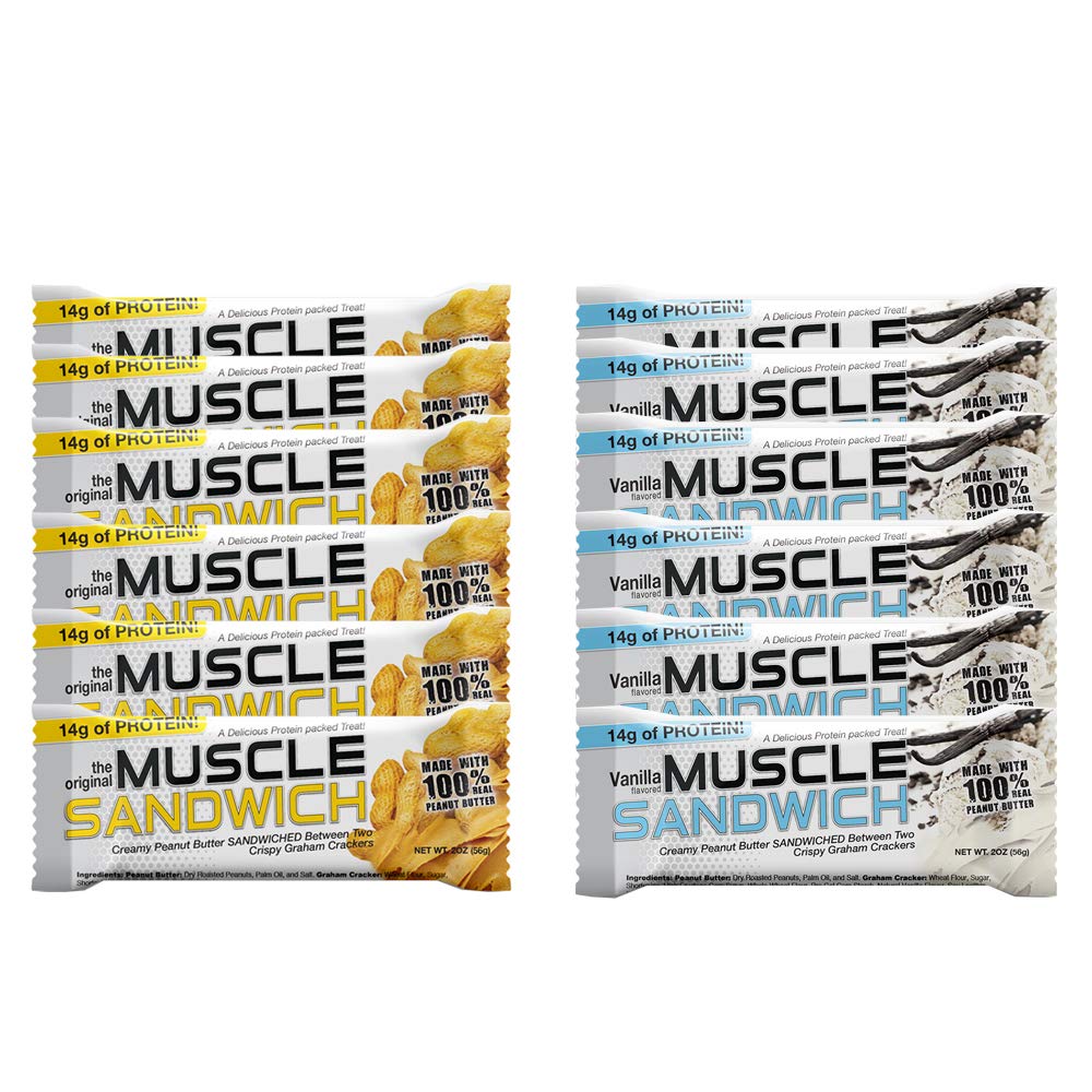 Muskelmat Muskel Sandwich Barer, Variety Pack | Ekte ingredienser, Whey Protein Isolate, Høye proteinbarer, 2-Ounce Bars (12 greve)