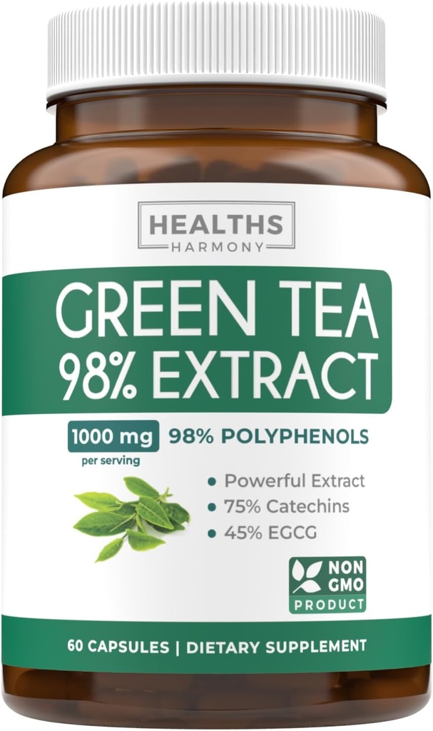 EGCG Green Tea Extract Capsules - Super høy potens Grønn Tea piller Antioksidant Rich Formula pakket med polyfenoler Catecins & EGCG - 500 mg per kapsel - Ikke-GMO & laget i USA (1 måneds forsyning)