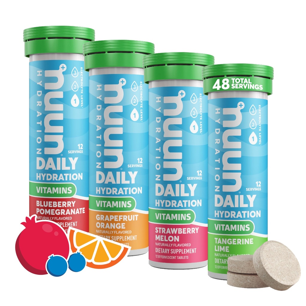 Nuun vitaminer Electrolyte Tabletter med vitamin D, C, E, A, & B6, Folsyre, magnesium og 4 Andre essensielle elektrolyter, Glutenfri & Vegan, blandet frukt, 4 pakker (48 Serverer totalt)