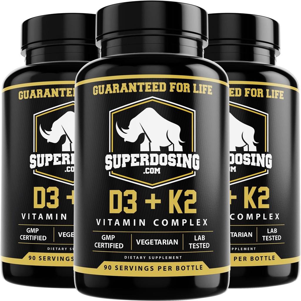 Best verdi, Max styrke 10.000 iu vitamin D3 og 1500 mcg vitamin K2 kosttilskudd 3 flaske pakke. D3K2 vitaminer og kosttilskudd for helsen. D3-K2 MK4 Kapsler, beste K2D3 Vitamin for immunsystem