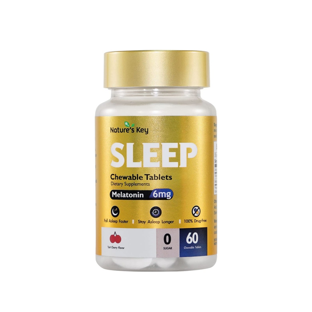 Naturens nøkkel Melatonin 6mg Chewable tabletter, sukker gratis | fremmer hvilefull søvn og søvn raskere | Non-Habit Forming, med 6 mg vitamin B6 | 60 tabletter (Yummy Tart Cherry Flavor)