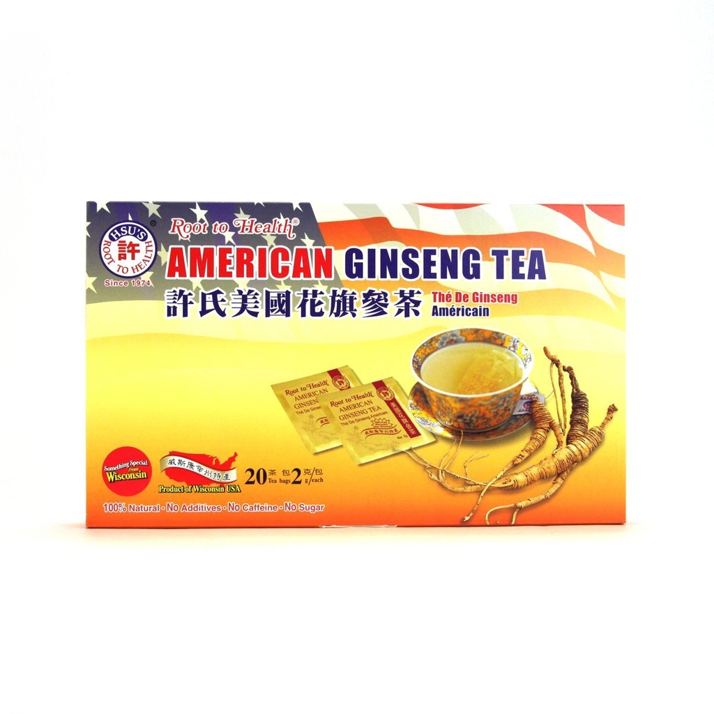 Hsus SKU 1034  American Amerikansk Ginseng Te, 20ct Box | Oppdrettet Amerikansk Ginseng Te Bag | 许氏花旗 | | |