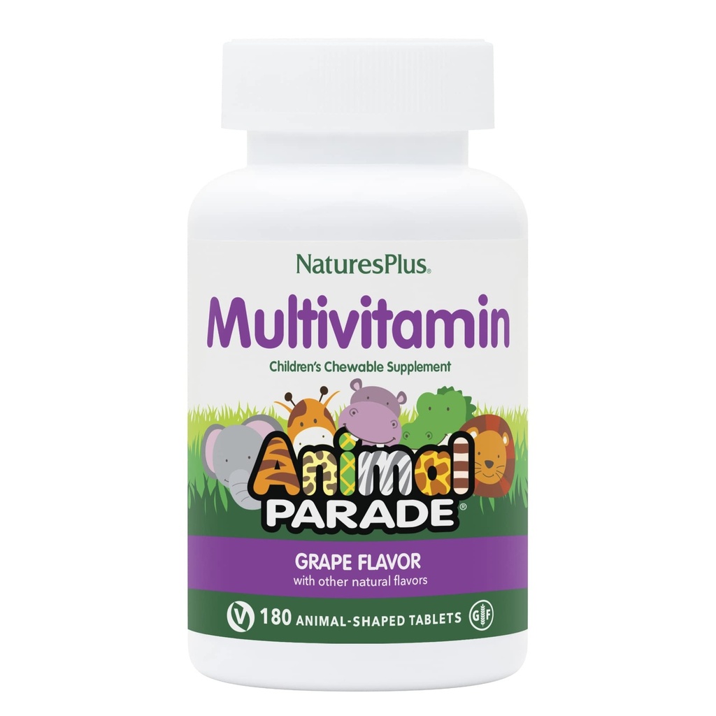 NaturesPlus Animal Parade Children's Chewable Multivitamin - Grape Flavor - 180 Animal-Shaped Tabletter - fremmer helse og velvære - Vegetarisk, Glutenfri - 90 Serveringer