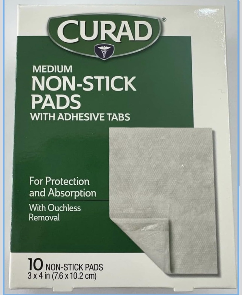 Curad Non-Stick Pads, 3 tommer X 4 tommer 10 greve