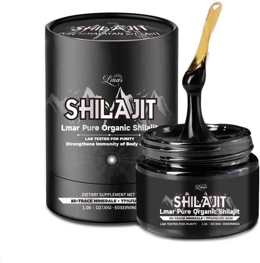 Lmar ren organisk Himalayan Shilajit Resin | 100% naturlig 75 servering mattilskudd Shilajit for menn og kvinner | Lab testet rik i 85 + spor Mineraler og over 77% Fulvic Acid