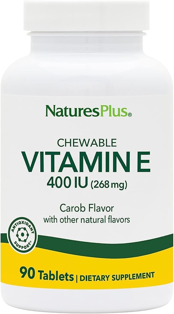 NaturesPlus Vitamin E, Naturlig Carob Flavor - 90 Chewable Tabletter, Pakke med 2 - Gratis-Radisk Forsvar & Overordnet Well-Being - Vegetarisk, Glutenfri - 180 Totalt