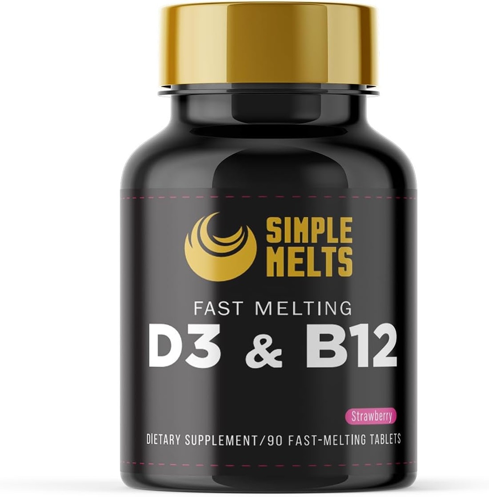 Oppløselig Bariatric D3 B12 | Vitamin B12 2500mcg & D3 125mcg 5000IU B 12 og D 3 Tabletter | Bone, immunstøtte | Strawberry Flavor | Vegan | Sukkerfri, 90-dagers forsyning