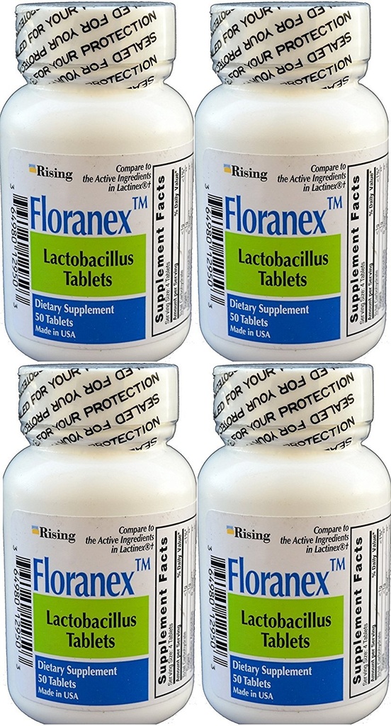 Floranex Probiotic 2 millioner CFU, Lactobacillus Acidophilus for Colon Digestive Helse, Generisk for Lactinex, Holdbar Ingen kjøleskap, 50 tabletter per flaske, 4-pakke