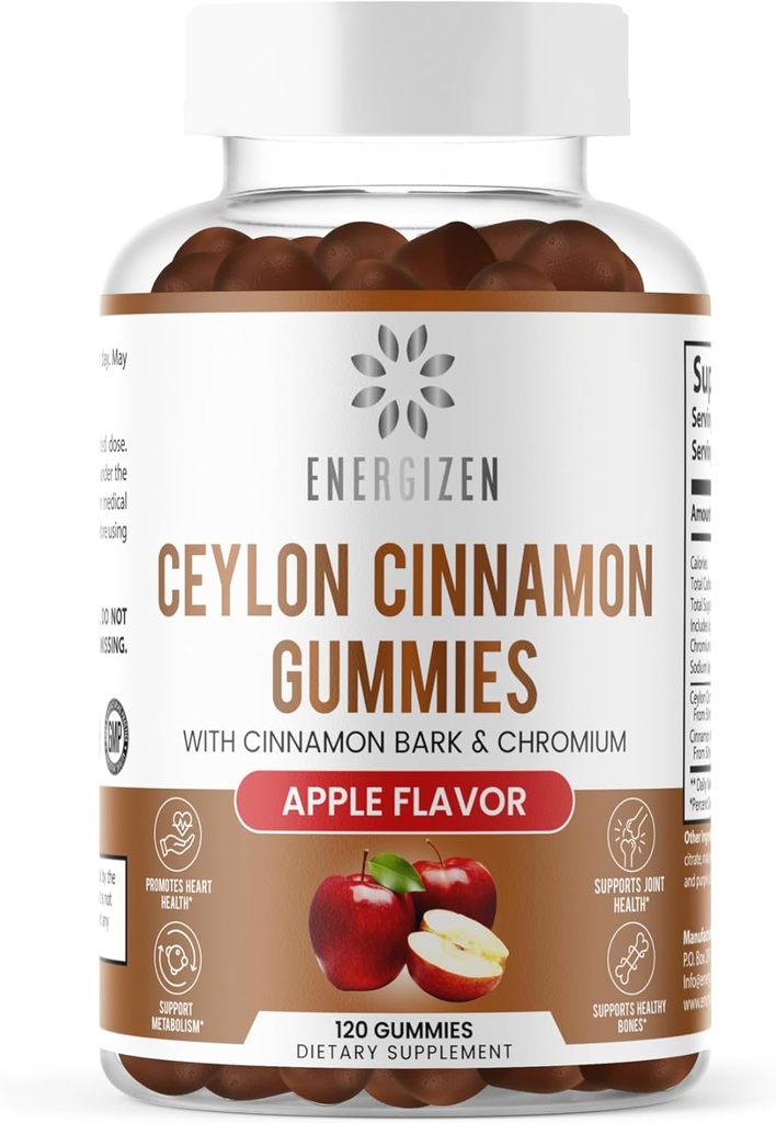 Cinnamon + Chromium Gummies - 120 Vegan Gummies - Felles smerte og hjerne helse støtte, sukker-fri, antioksidant rik, ikke-GMO, Glutenfri kosttilskudd, naturlig Apple Flavor