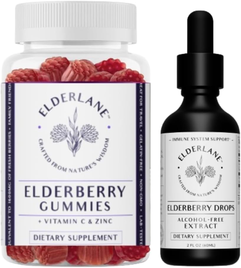 Elderlane Elderberry Tinktur og Elderberry Gummies - Tidligere RD Naturals - Immun støtte Supplement for voksne og barn - 2 Oz Drops og 60ct Gummies