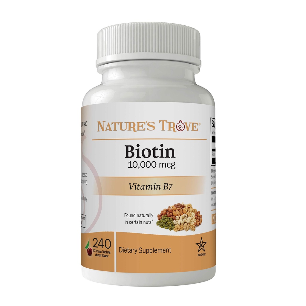 Naturens Trove Biotin 10.000 mikrog 240 EZ Chew Tabletter Cherry Flavor