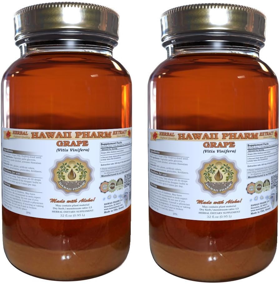 Grape Væskeekstrakt, Grape (Vititt Vinifera) Seed Tinktur Supplement 2x32 oz Ufiltrert