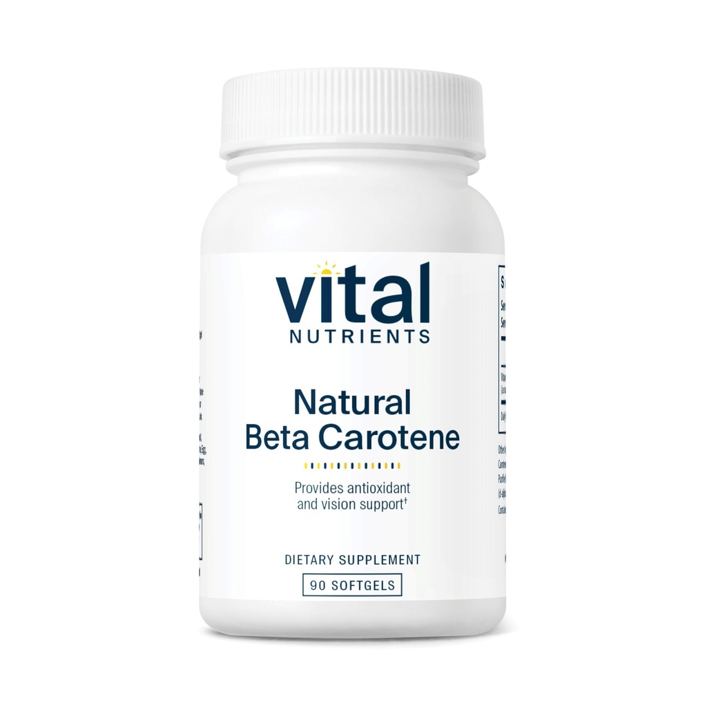Vital Nutrienter Naturlig Beta Caroten 25 000 IU Forkursor til vitamin A | Høy-Dose Antioksidant | Visjon, Hud og Helse Støtte | Gluten, Dairy, Soya Gratis | 90 Softgels