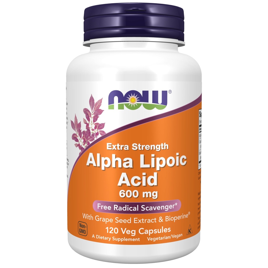NU Mattilskudd, Alpha Lipoic Acid 600 mg med Grape Seed Extract & Bioperine®, Ekstra styrke, 120 Veg Kapsler