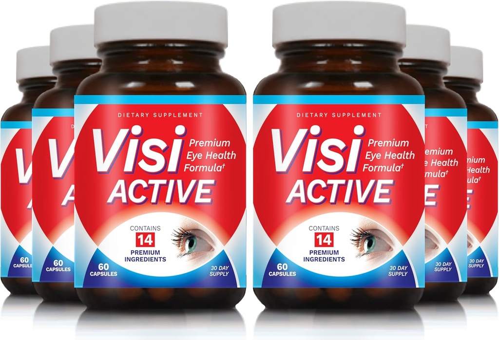 Vision Support Supplement - Eye Health Formula med L-Tartrate, Resveratrol, Blåbær Ekstrakt, vitaminer A, C, D & 11 Ingredienser for Vision Support - 60 Kapsler / Bottle - 6 Pack