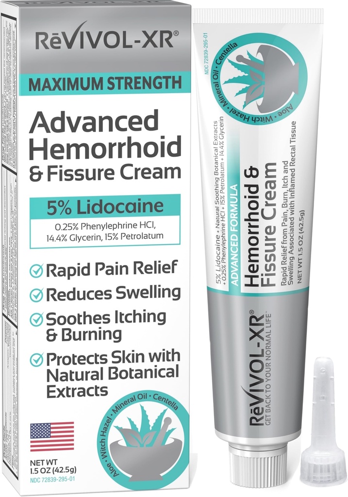 Avansert hemorroide behandling. 5% Lidocaine + Krymper + Beskytter huden + Aloe + Witch Hazel + Botanicals, ekstern & intern bruk. Mest komplett OTC Ointment & Fissure Cream, Fast Relief, laget i USA.