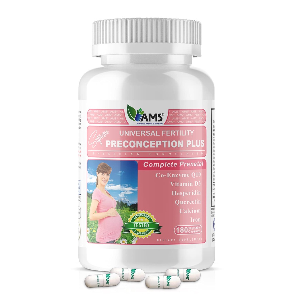 America Medic & Science Preconception Plus (180 kapsler) Konsept og fruktbarhet Supplement | Legeformulert piller for å støtte konsept | Prenatal vitaminer Best for kvinner prøver å konceive