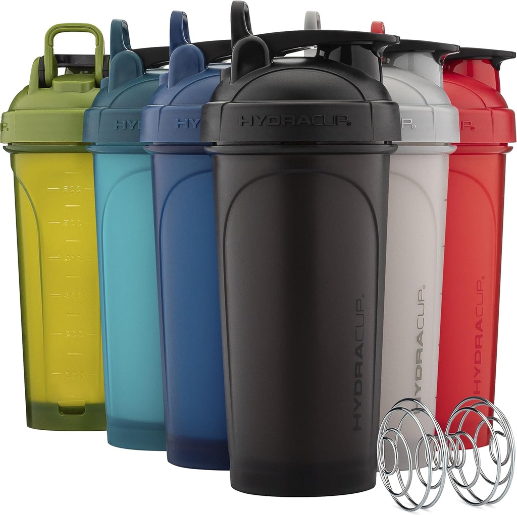 Hydra Cup ProFlow Shaker Flasker 6-Pack (28oz) | Protein Shaker Cups med Whisk Ball, Leak-Proof Lid, Skjult bærehåndtak | BPA-fri Gym Mixer for Protein pulver, Blanding kosttilskudd, friske farger