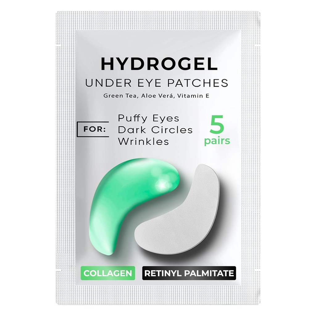Under Øye Patches for mørke sirkler, Puffiness 5 PAIRS - Mørke sirkler under øyet behandling - Under Øyemaske Gel - Under Øye Gel Patches for Puffy Eyes - Grønn te, kollagen øye patches - Under Øye Pads