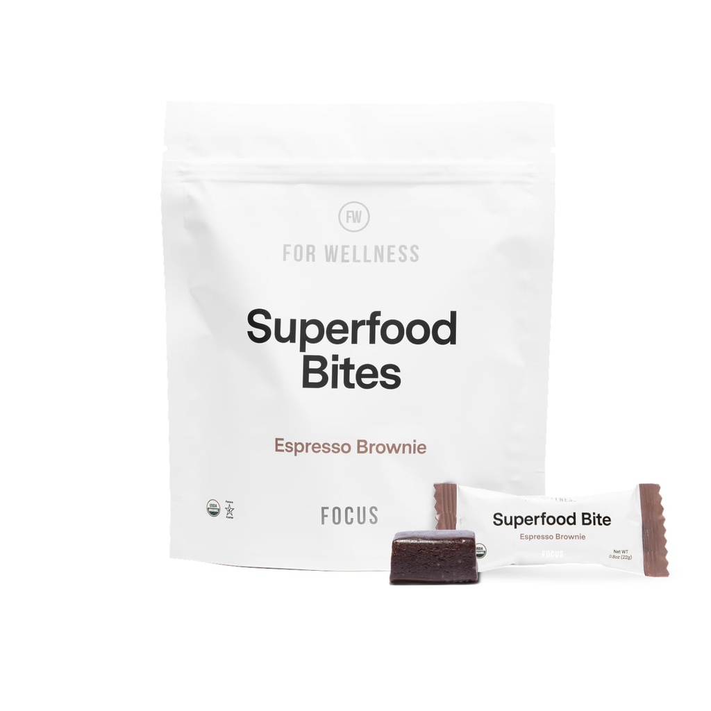 For velvære Superfood Focus Bites (10 greve), Cocoa Espresso Brownie - Reduserer tretthet, forbedrer fordøyelse og støtte hjernefunksjon