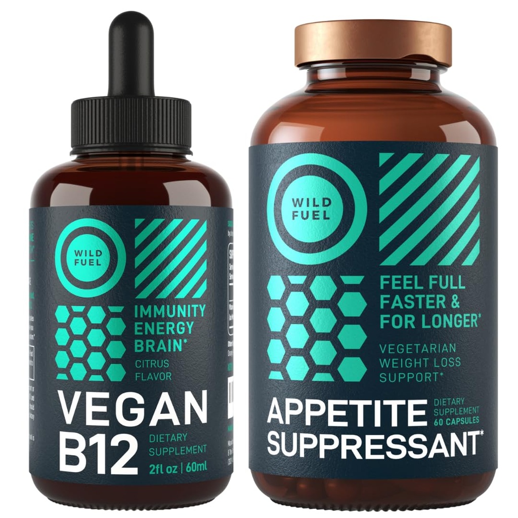 WILD FUEL Appetitt Suppressant For Vekttap og Vegan B12 Flytende Bundle