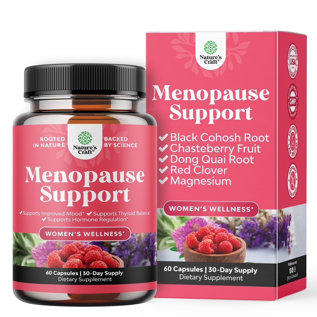 Komplett Herbal Menopause Supplement for kvinner - Kvinne Hormon Balance Kapsler for natt Svette Hot Flashs & Mood Swings med Dong Quai, Chaste Berry & Black Cohosh Root - 60 Count Pack
