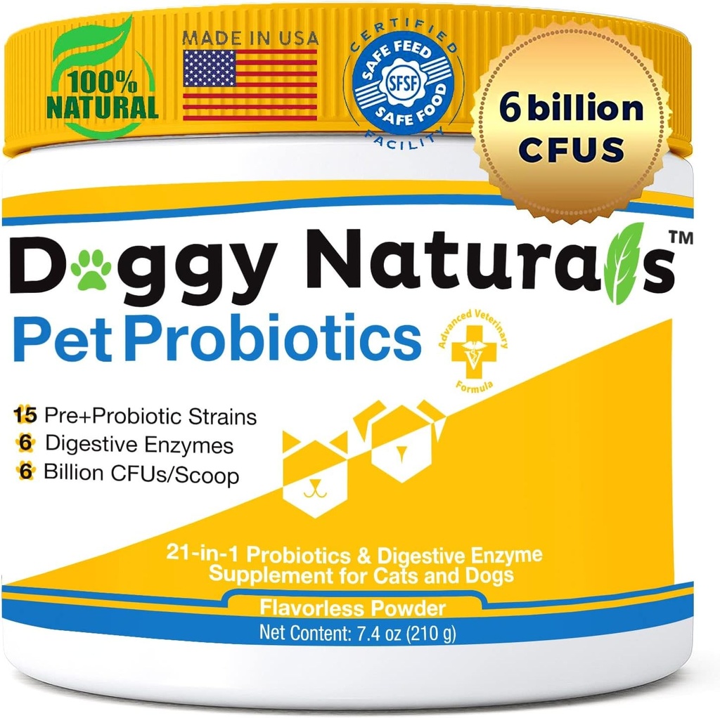 Probiotika for hunder og katter - Maks-styrke med15 Strains Pre & Probiotika Digestive Health, Øke og opprettholde Riktig Gut Flora (Made i USA) 7,4 Oz (6 milliarder CFU Per Scoop)