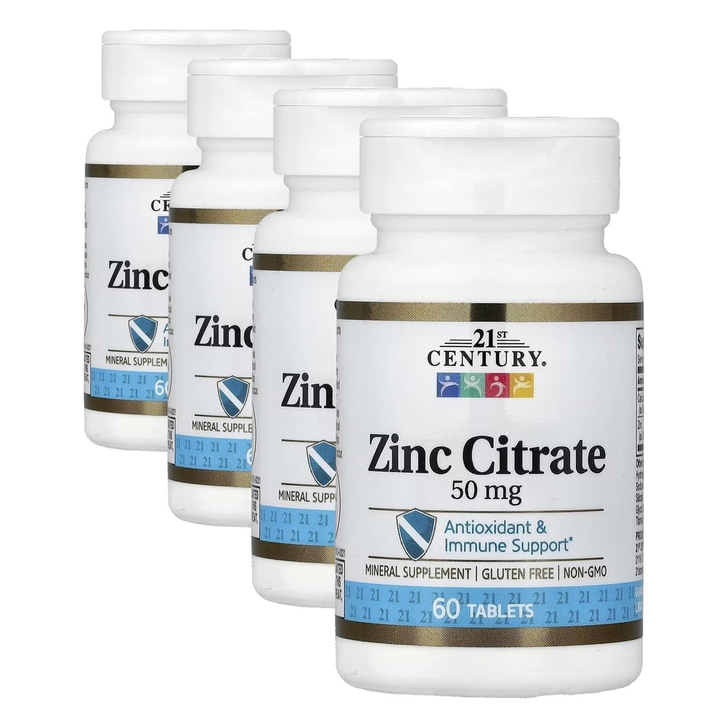 21st Century Healthcare Zink Citrat tabletter 50 mg, 60 greve (pakke på 4)